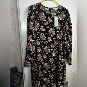 Boden Crew Neck Fit-and-Flare Dress Black, Wild Cluster‎